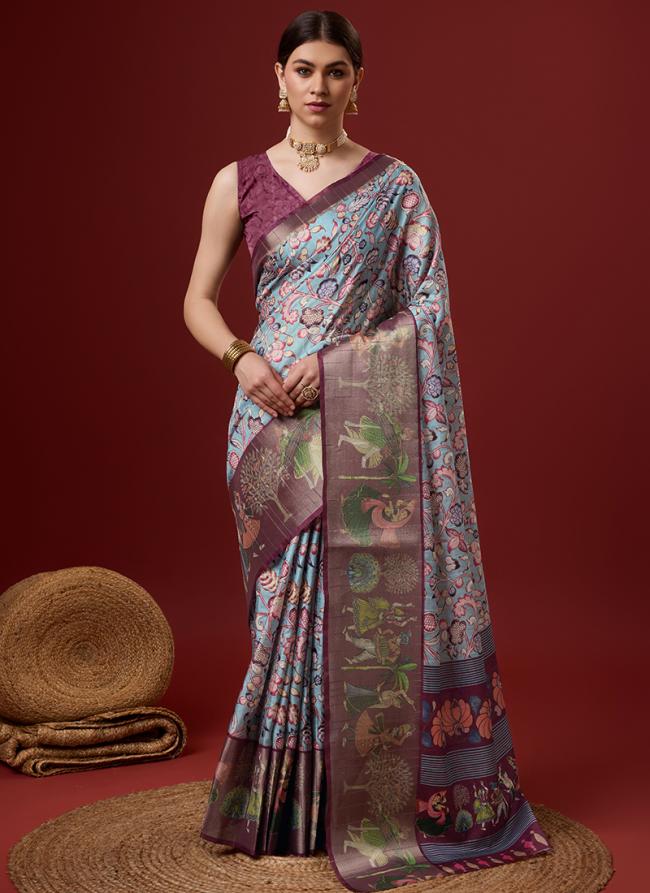 Cotton Grey Festival Wear Floral Print Saree